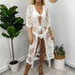 Half Sleeve Tie Front Embroidered Lace Kimono Cardigan Coverup