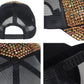 Anna-Kaci Women's Studded Rhinestone Baseball Cap Bun Ponytail Adjustable Sparkle Mesh Sun Hat
