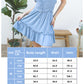 Anna-Kaci Women Summer Dress Ruffle Sleeves Square Neckline Adjustable Drawstring Short Mini Dress