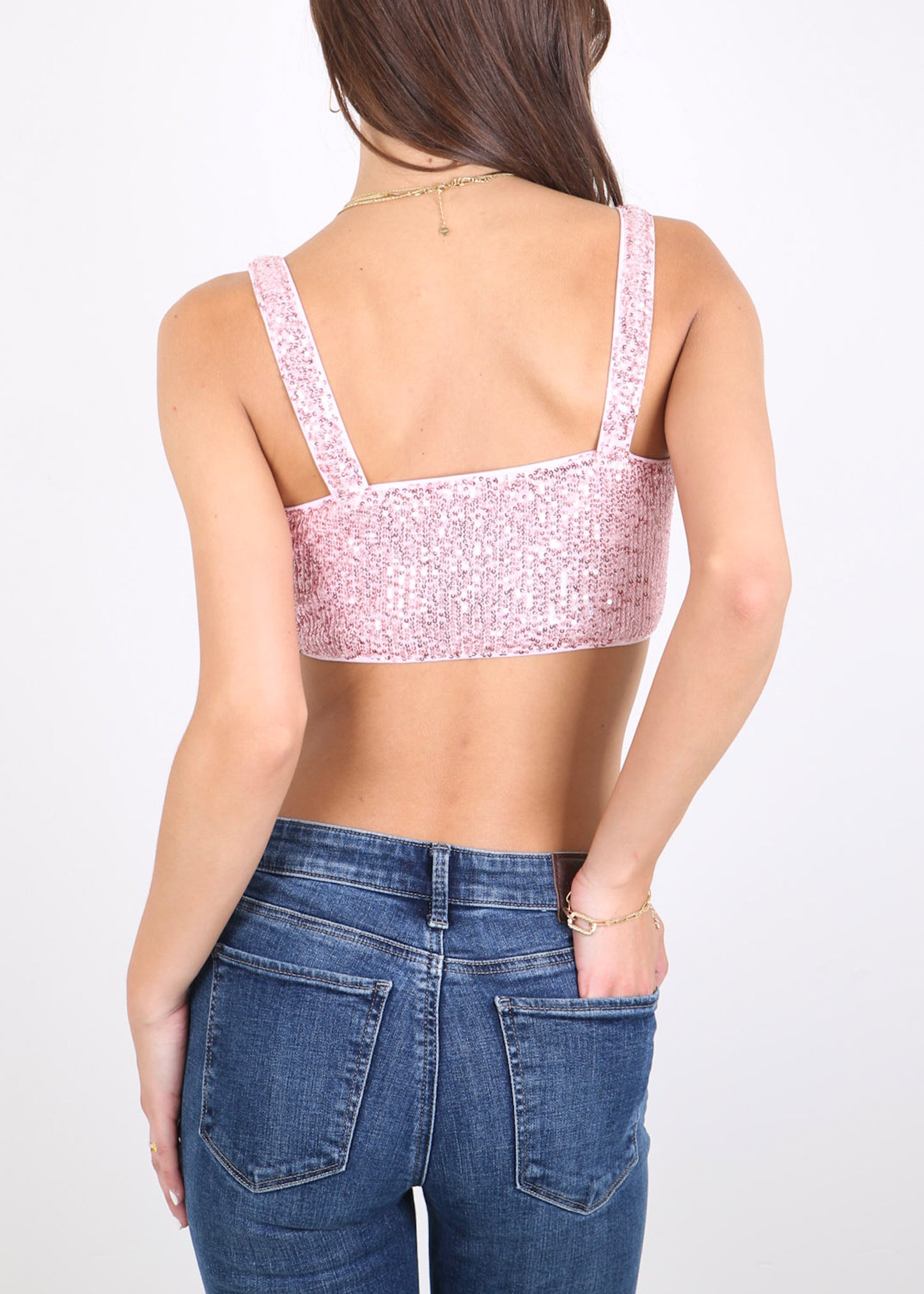 Anna-Kaci Women Stretchy Sequins Fashion Crop Top Square Neck Wide Strap Sparkling Party Tube Tops