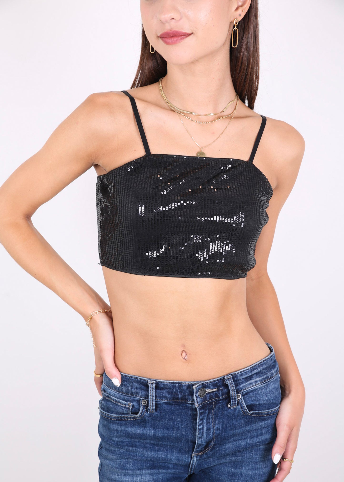 Anna-Kaci Women's Sparkly Sequin Tank Top Spaghetti Strap Sleeveless Zipper Back Crop Tube Tops