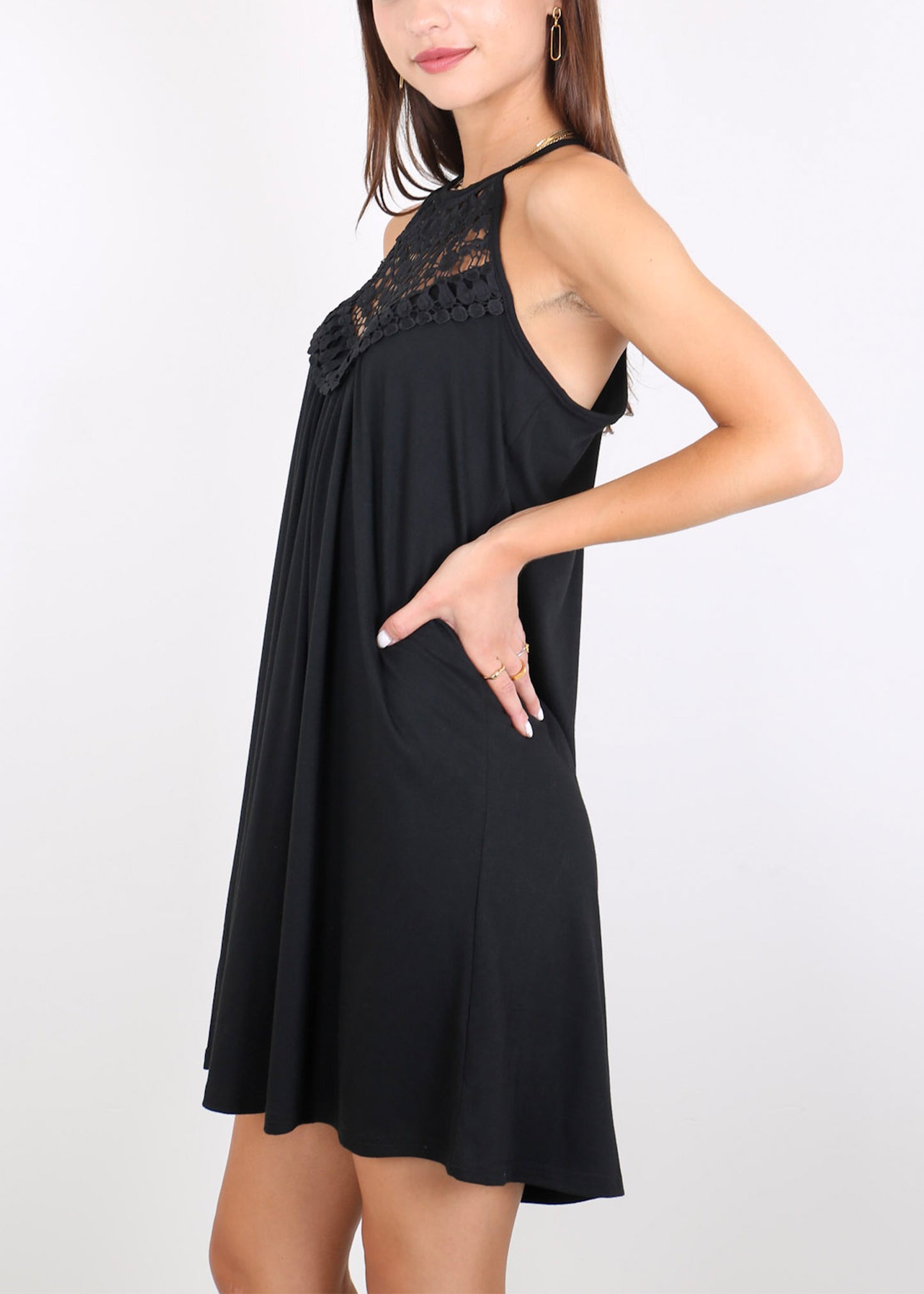 Anna-Kaci Sleeveless Halter Dresses for Women Keyhole Lace Flared Swing Dress Casual Loose Sundress