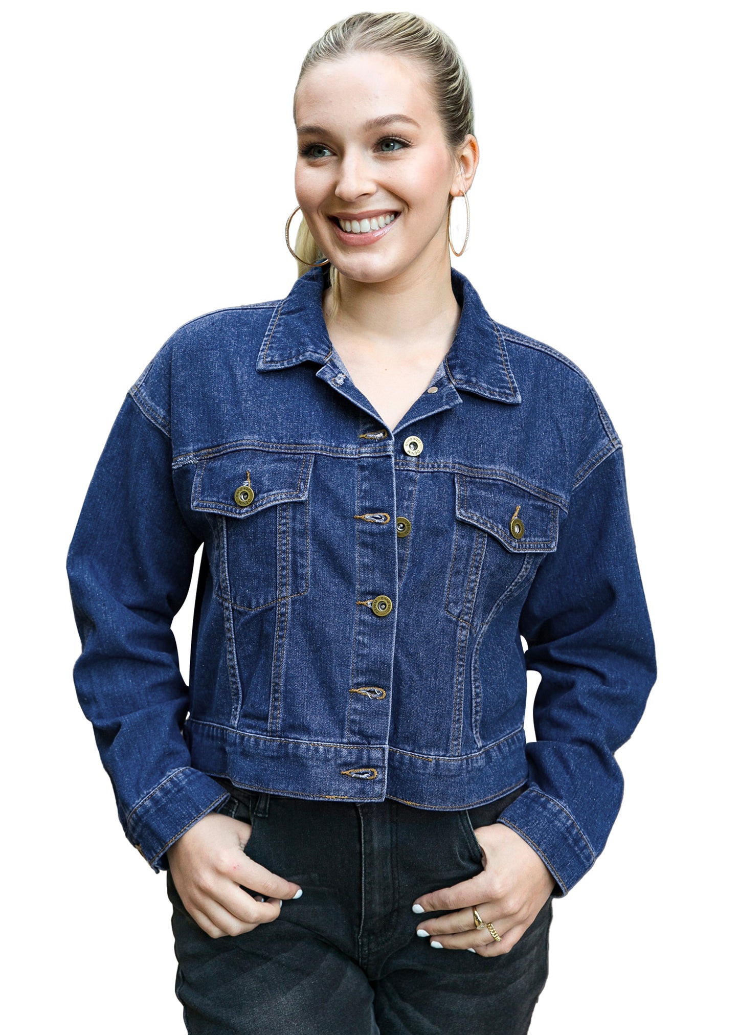 Anna-Kaci Women's Classic Long Sleeve Button Down Crop Denim Jean Jacket