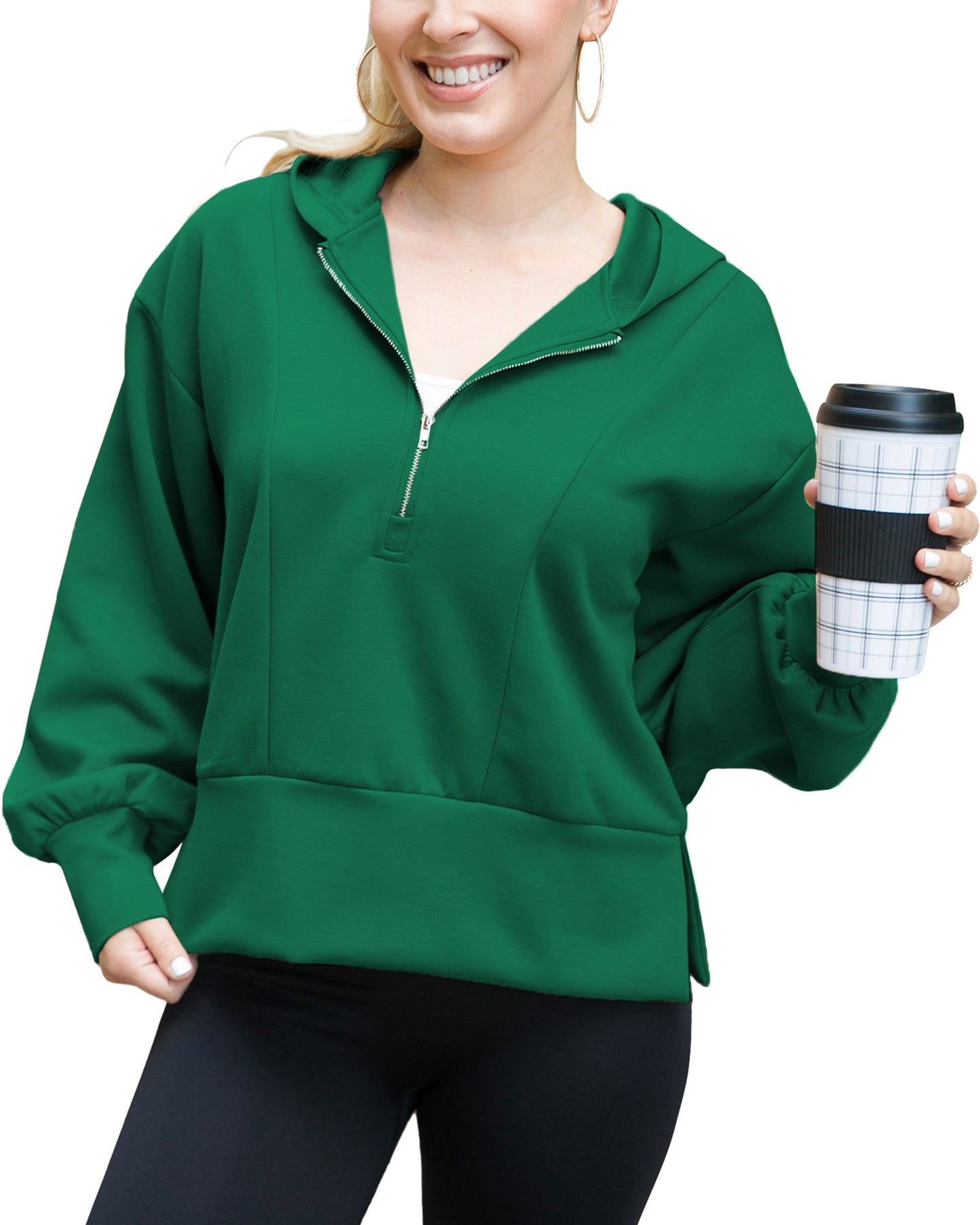 Anna-Kaci Women's Half Zip Hoodies Long Sleeve Side Slit Oversized Sweatshirts Drop Shoulder Workout Pullover