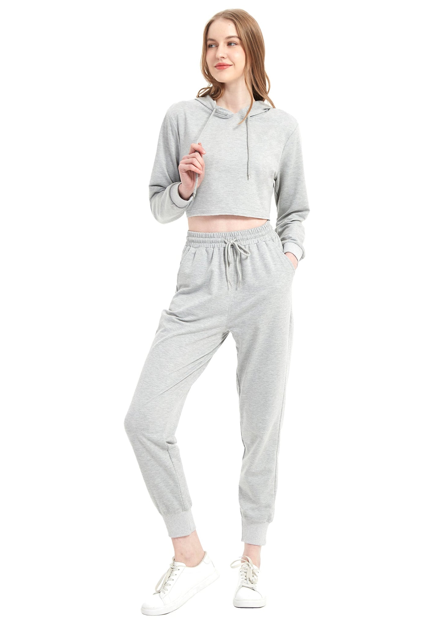 Anna-Kaci Women Tracksuit Set Cropped Hoodie Sweatshirt and Drawstring Sweatpants Tapered Joggers Set for Women 2 Piece
