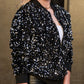 Anna-Kaci Women's Sparkly Sequin Jacket Glitter Long Sleeves Front Zip Up Bomber Jacket with Ribbed Cuffs