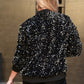 Anna-Kaci Women's Sparkly Sequin Jacket Glitter Long Sleeves Front Zip Up Bomber Jacket with Ribbed Cuffs