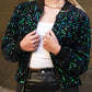 Anna-Kaci Women's Sparkly Sequin Jacket Glitter Long Sleeves Front Zip Up Bomber Jacket with Ribbed Cuffs