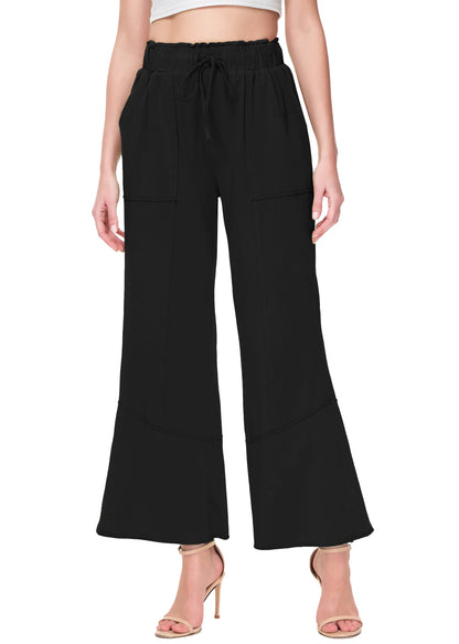 Anna-Kaci Womens High Waist Drawstring Wide Leg Long Pants Casual Loose Soft Ladies Pants with Pockets