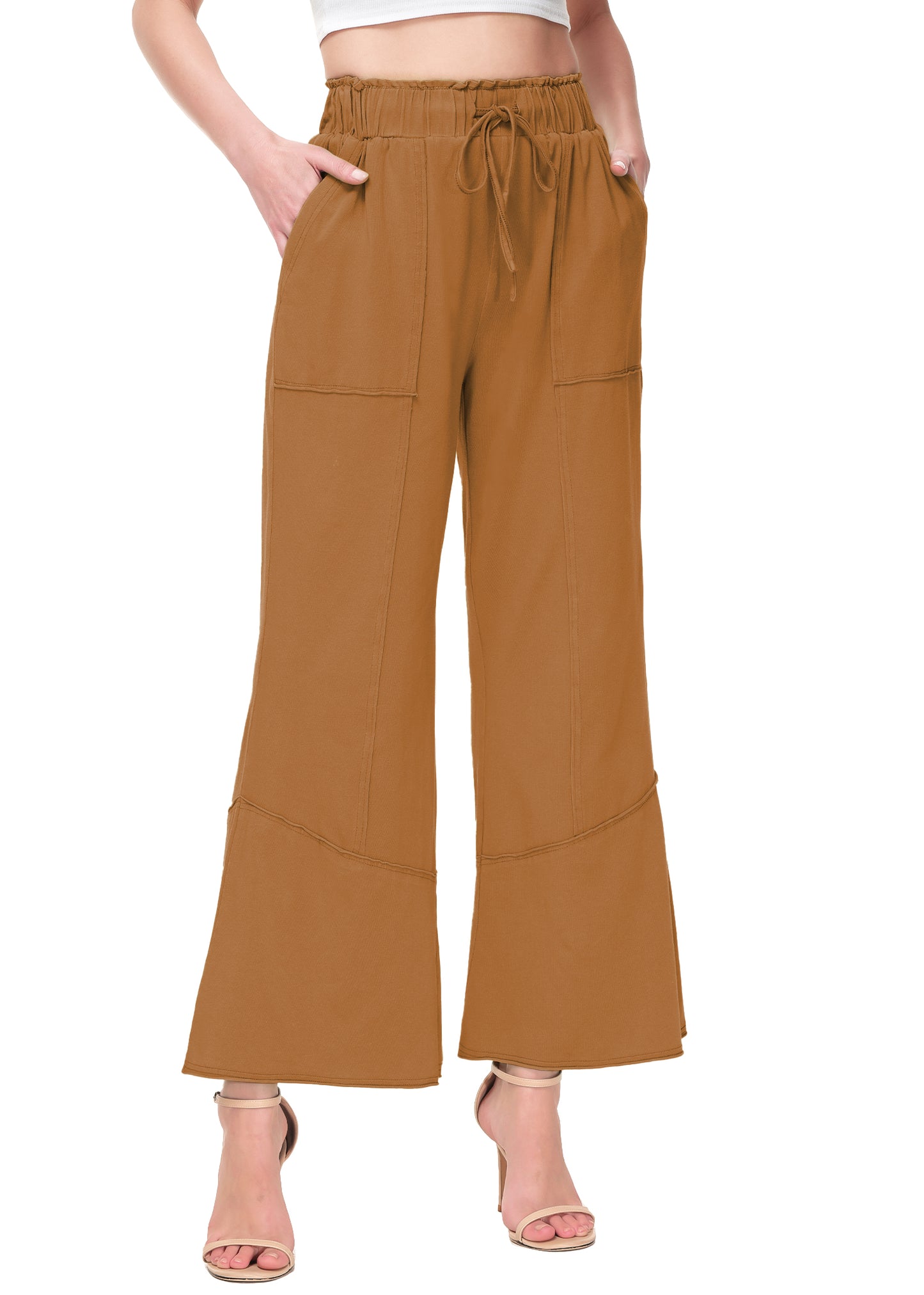 Anna-Kaci Womens High Waist Drawstring Wide Leg Long Pants Casual Loose Soft Ladies Pants with Pockets