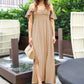 Anna-Kaci Women's Flutter Cap Sleeve Shirred Smocked Bodice Maxi Dress with Front Slits