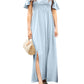 Anna-Kaci Women's Flutter Cap Sleeve Shirred Smocked Bodice Maxi Dress with Front Slits