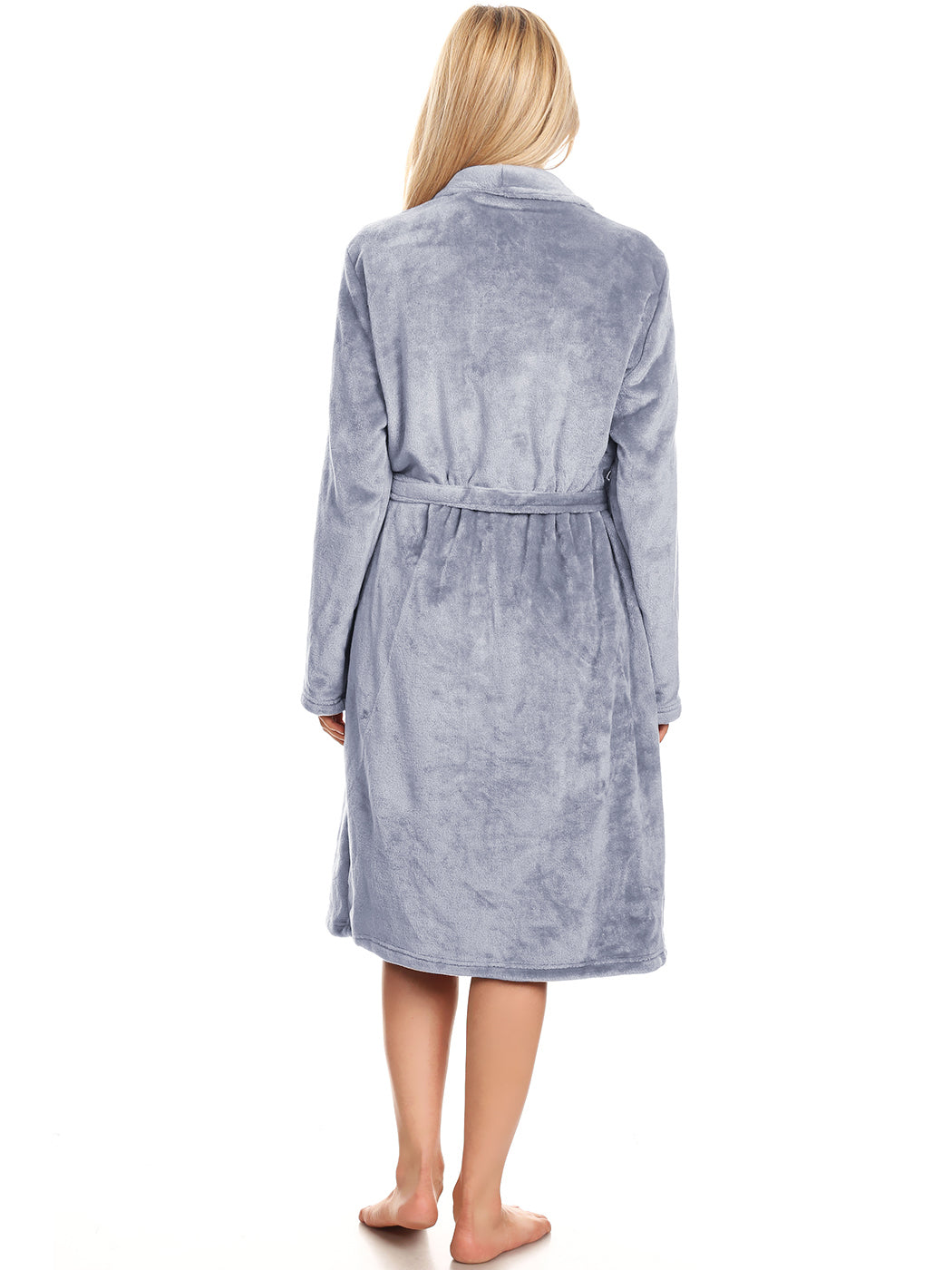 Anna-Kaci Unisex Soft Shawl Collar Long Fleece Bathrobe, Grey
