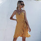 Anna-Kaci Crossover Ruffle Floral Cami Swing Dress Mid Thigh Length for Women XL 10-12 / Yellow